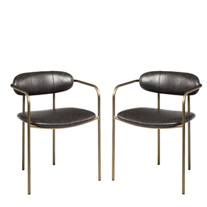 Homeroots Set Of Two Brown And Gold Upholstered Faux Leather Dining Arm Chairs  Metal 397466