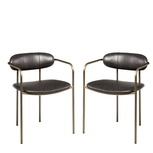 Homeroots Set Of Two Brown And Gold Upholstered Faux Leather Dining Arm Chairs  Metal 397466