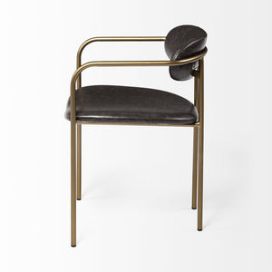 Homeroots Set Of Two Brown And Gold Upholstered Faux Leather Dining Arm Chairs  Metal 397466