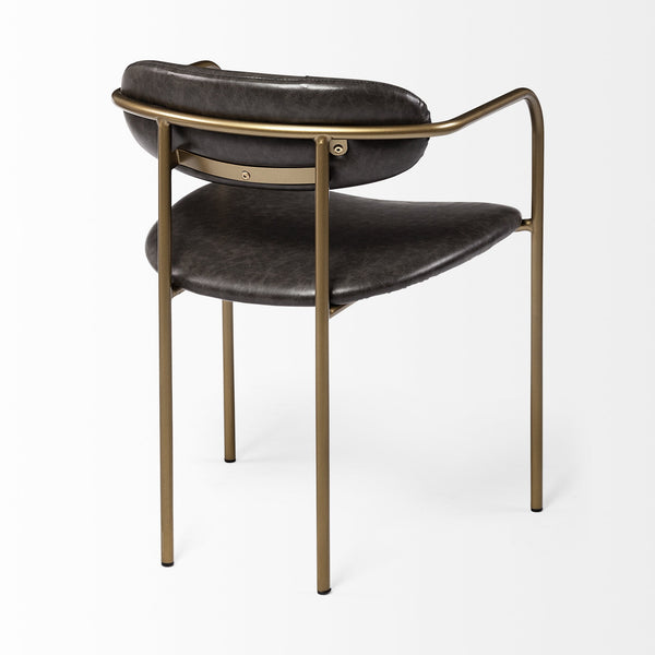 Homeroots Set Of Two Brown And Gold Upholstered Faux Leather Dining Arm Chairs  Metal 397466