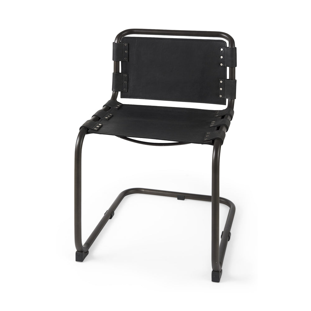 Homeroots Black Leather Metal Open Back Dining Side Chair  Metal 397467