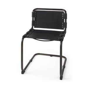 Homeroots Black Leather Metal Open Back Dining Side Chair  Metal 397467