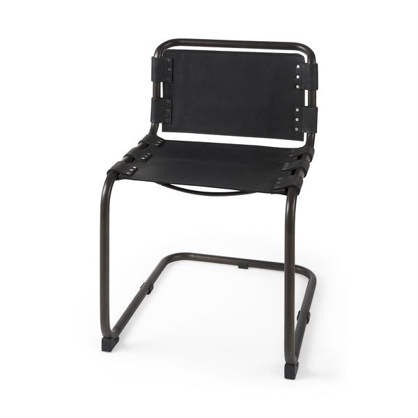 Homeroots Black Leather Metal Open Back Dining Side Chair  Metal 397467