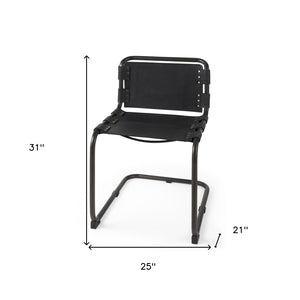 HomeRoots Black Leather Dining Side Chair with Metal Frame - Modern Open-Back Design & Nailhead Trim for Style 397467