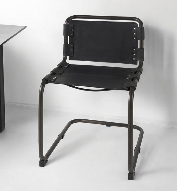 Homeroots Black Leather Metal Open Back Dining Side Chair  Metal 397467