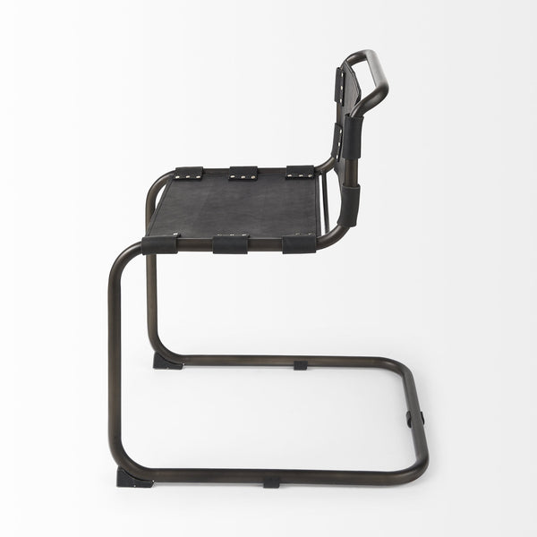 Homeroots Black Leather Metal Open Back Dining Side Chair  Metal 397467