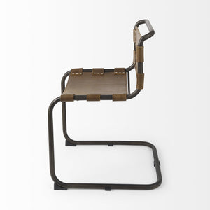 Homeroots Brown And Black Leather Metal Open Back Dining Side Chair  Metal 397468