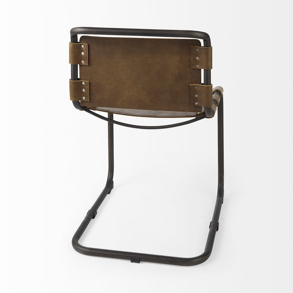 Homeroots Brown And Black Leather Metal Open Back Dining Side Chair  Metal 397468