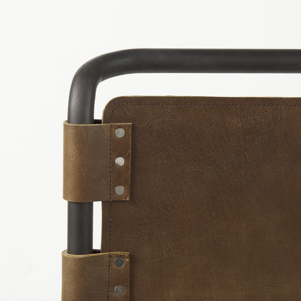 Homeroots Brown And Black Leather Metal Open Back Dining Side Chair  Metal 397468