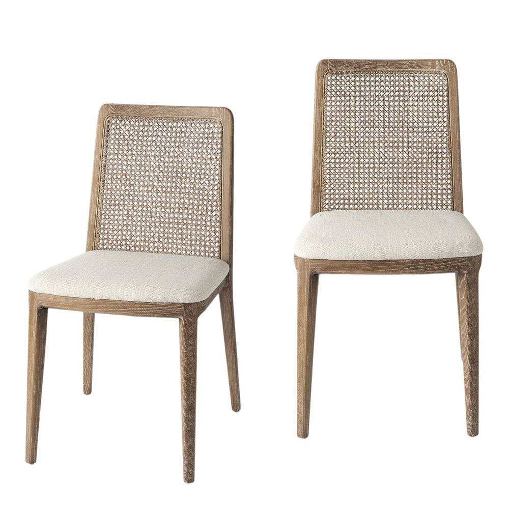 HomeRoots Set of Two Stylish Cream and Brown Upholstered Cross-Back Side Chairs for Modern Homes & Offices 397469