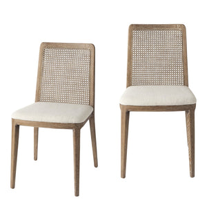 HomeRoots Set of Two Stylish Cream and Brown Upholstered Cross-Back Side Chairs for Modern Homes & Offices 397469