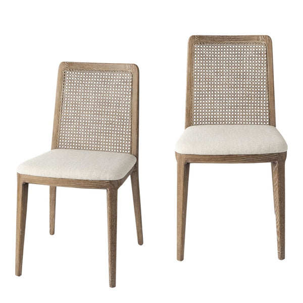 HomeRoots Set of Two Stylish Cream and Brown Upholstered Cross-Back Side Chairs for Modern Homes & Offices 397469