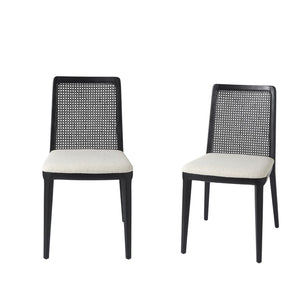HomeRoots Set of Two Stylish Black Upholstered Fabric Cross-Back Dining Chairs for Modern Homes & Gatherings 397470