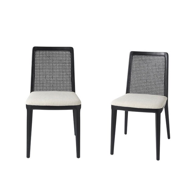 HomeRoots Set of Two Stylish Black Upholstered Fabric Cross-Back Dining Chairs for Modern Homes & Gatherings 397470