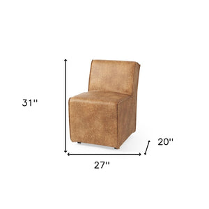 HomeRoots Set of Two Stylish Brown Upholstered Faux Leather Dining Chairs on Wheels for Versatile Use 397479