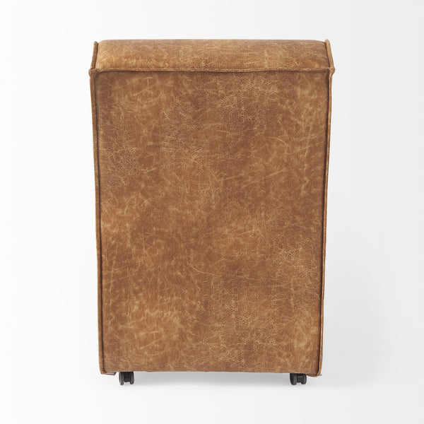 Homeroots Set Of Two Brown Upholstered Faux Leather Side Chairs With Wheels  Plastic 397479