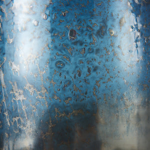 Homeroots 10" Artisan Blue And Gold Metallic Flat Bottom Vase  Crystal Glass 397484