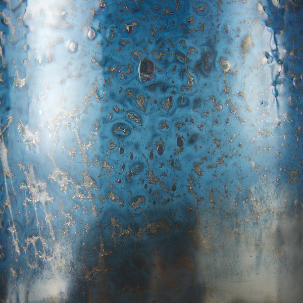 Homeroots 10" Artisan Blue And Gold Metallic Flat Bottom Vase  Crystal Glass 397484