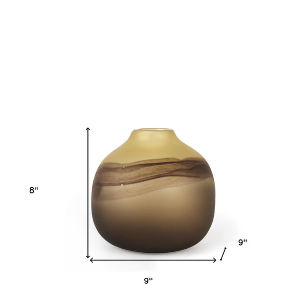 Homeroots 8" Brown And Beige Smoky Sand Dunes Glass Vase  Crystal Glass 397497