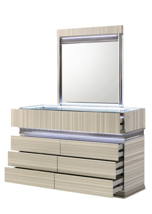 English Elm Leonor Queen Bedroom Set with Led Lighting Gray Wood Five Piece Modern Suite B009S02304