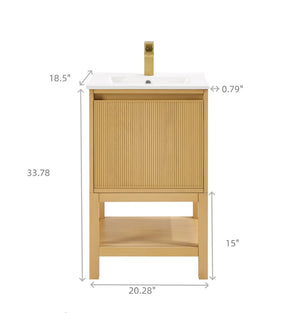 English Elm 20 Inch Ash Wood Bathroom Vanity Pre-assembled with Ceramic Basin and Adjustable Storage W2316P380501