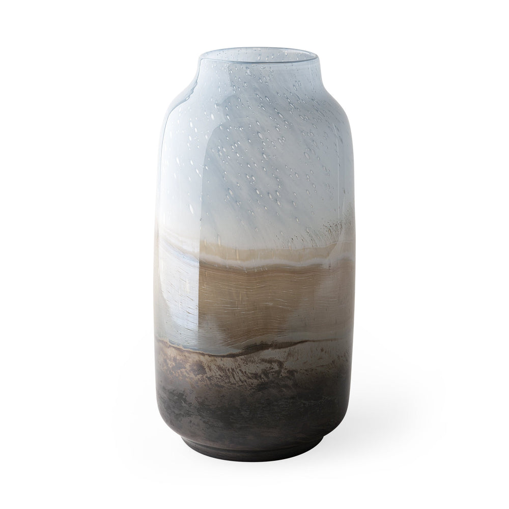 Homeroots 15" Ocean Wave Colored Bubble Glass Oval Urn Glass Vase  Crystal Glass 397504