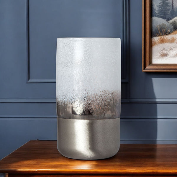 Homeroots 12" Brushed Silver Glass Vase  Crystal Glass 397510