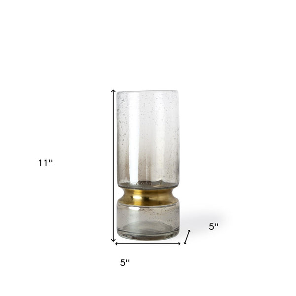 Homeroots 11" Smoked Bubble Glass Gold Accent Vase  Crystal Glass 397511