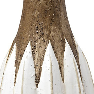 Homeroots 18" Rustic 3d Oval Points Brown And White Ceramic Vase  Ceramic 397517