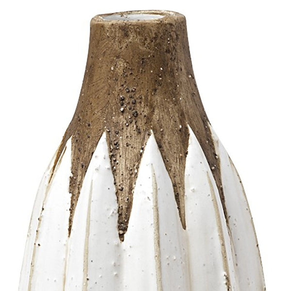 Homeroots 18" Rustic 3d Oval Points Brown And White Ceramic Vase  Ceramic 397517