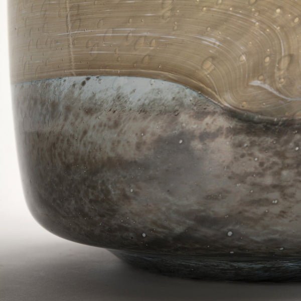 Homeroots 9" Blue And Brown Ocean Colored Bubble Glass Rounded Square Glass Vase  Crystal Glass 397522