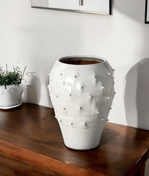 HomeRoots 14" Modern White Ceramic Cylinder Vase - Minimalist Abstract Design for Stylish Decor & Gifts 397525