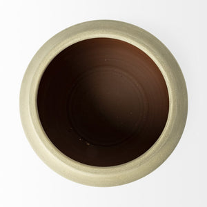 Homeroots 9" White Blue And Sand Abstract Cylinder Ceramic Table Vase  Ceramic 397529