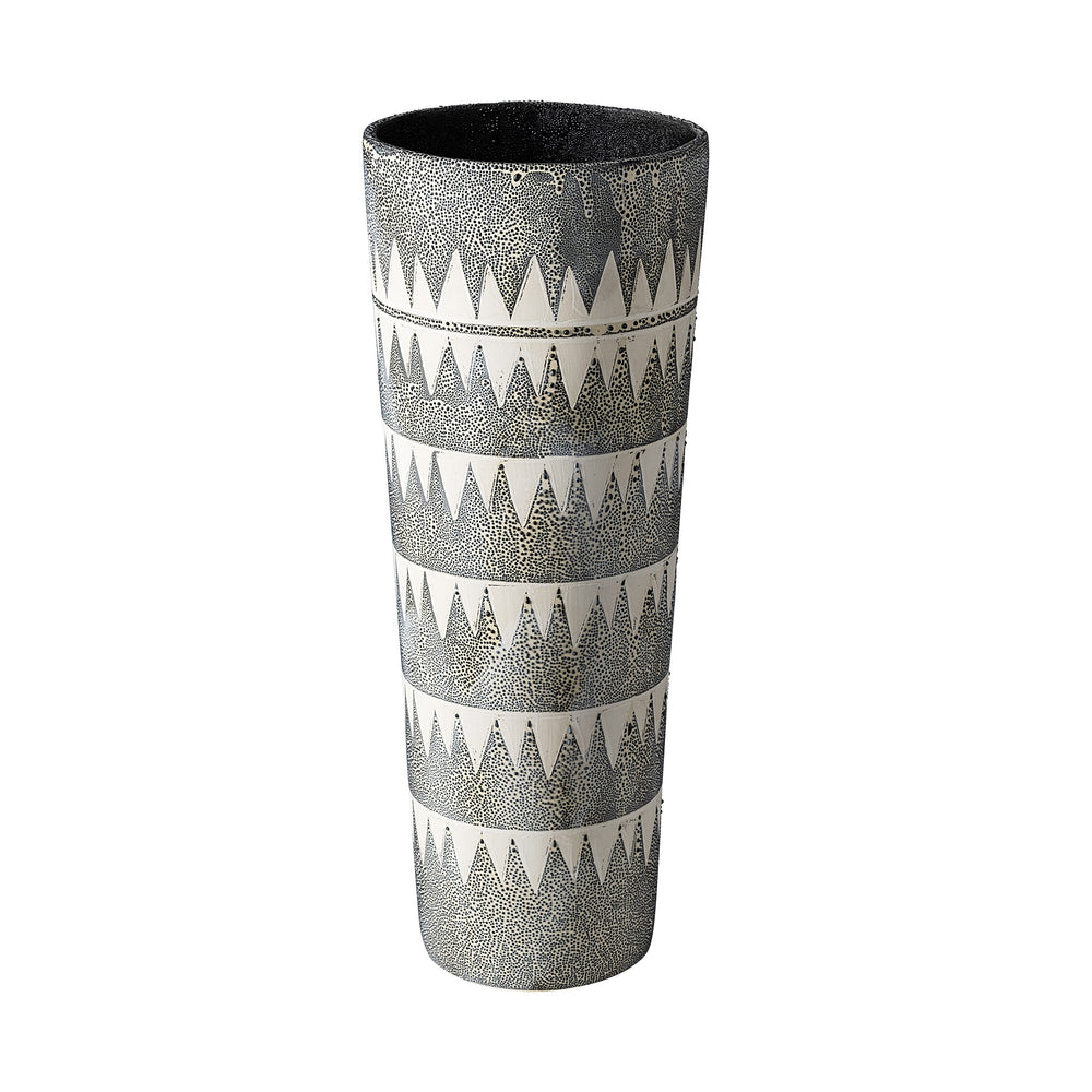 Homeroots Gray And White Tribal Pattern Vase  Ceramic 397534