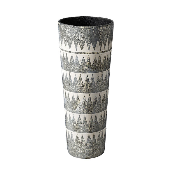 Homeroots Gray And White Tribal Pattern Vase  Ceramic 397534