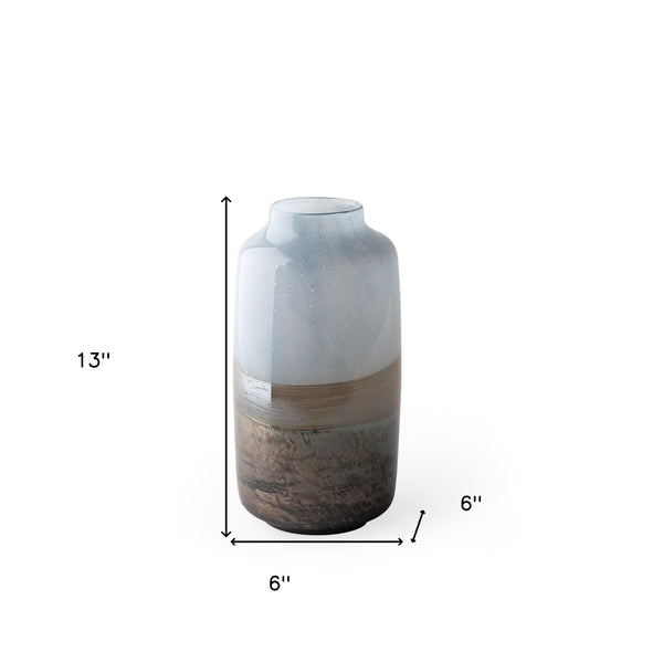 Homeroots 13" Ocean Wave Colored Bubble Glass Oval Urn Glass Vase  Crystal Glass 397537