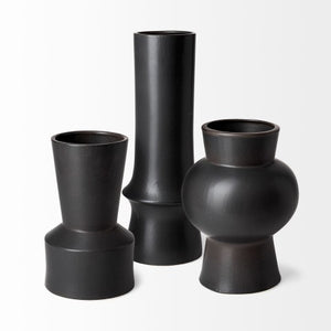Homeroots 11" Black Abstract Cylinder Ceramic Table Vase - Modern Elegance For Your Home Decor Aesthetic  Ceramic 397543