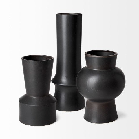 Homeroots 11" Black Abstract Cylinder Ceramic Table Vase - Modern Elegance For Your Home Decor Aesthetic  Ceramic 397543
