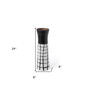 Homeroots 24" Black And White Modern Grid Ceramic Vase  Ceramic 397551