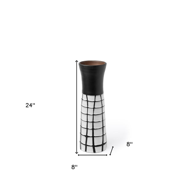 Homeroots 24" Black And White Modern Grid Ceramic Vase  Ceramic 397551