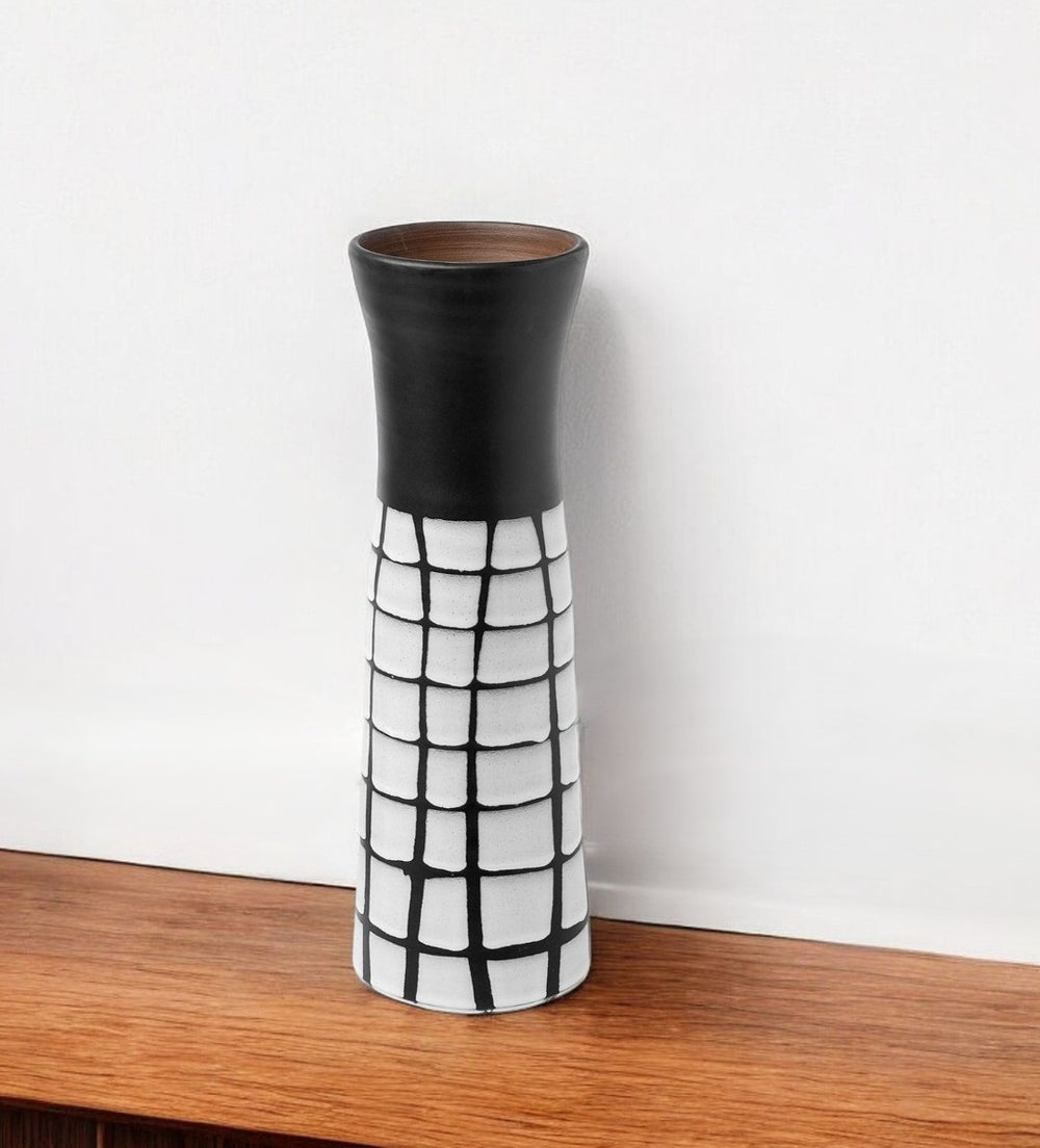 HomeRoots 24" Striking Black and White Abstract Ceramic Table Vase for Modern Home Decor and Gifts 397551