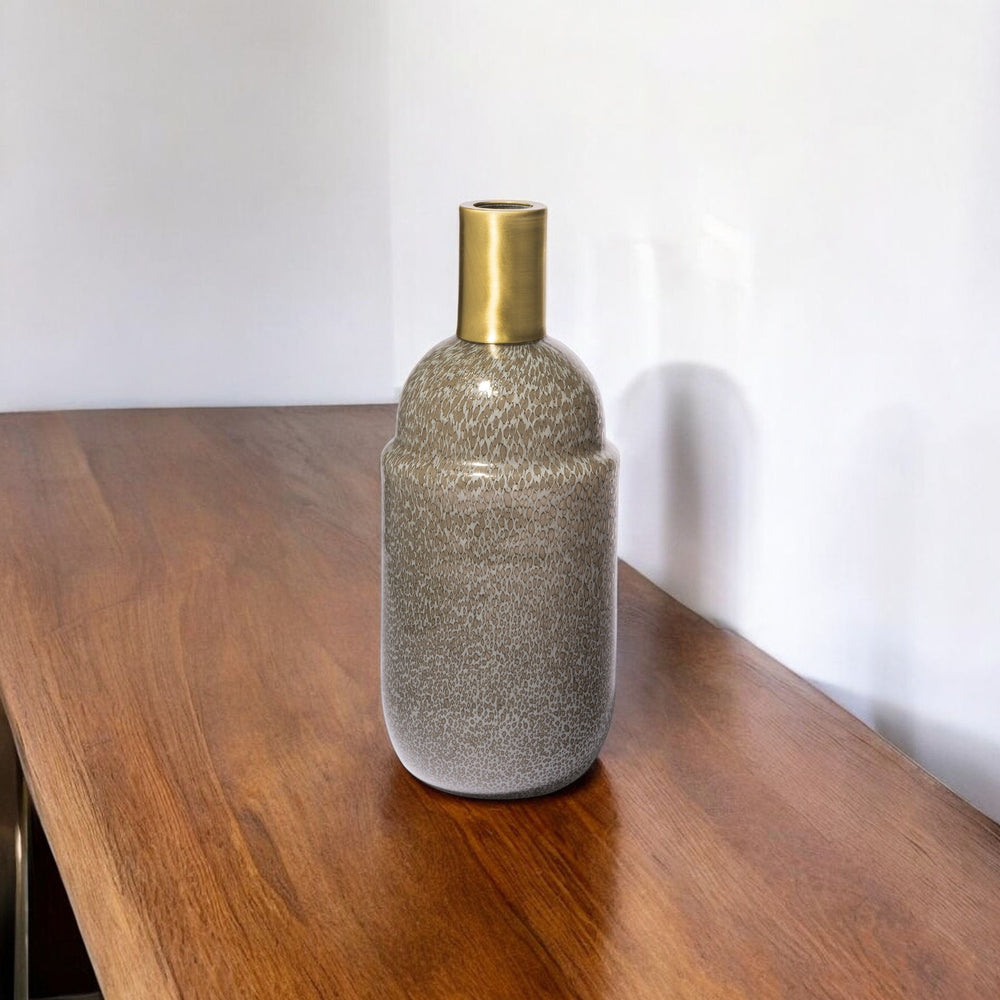 Homeroots 12" Chic Brown Abstract Cylinder Crystal Glass Table Vase - Modern Elegance For Stylish Decor  Crystal Glass 397552