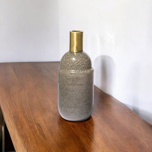 Homeroots 12" Chic Brown Abstract Cylinder Crystal Glass Table Vase - Modern Elegance For Stylish Decor  Crystal Glass 397552