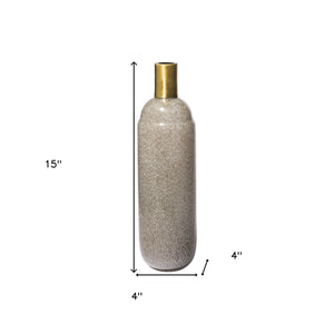 Homeroots 15" Cream Brown And Gold Glass Vase  Crystal Glass 397553