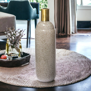 Homeroots 15" Cream Brown And Gold Glass Vase  Crystal Glass 397553