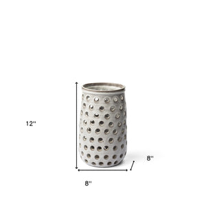 Homeroots 12" Organic White Glaze Pierced Dot Ceramic Vase  Ceramic 397557