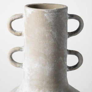Homeroots Rustic Whitewash Brown Double Handle Ceramic Vase  Ceramic 397560