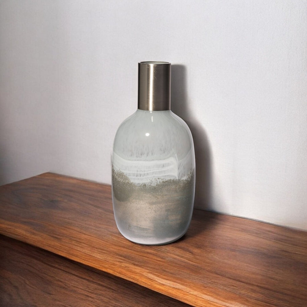 HomeRoots 16" Ombre Glass Cylinder Table Vase - Bronze Accent, Modern Artisanal Design for Home Decor Elegance 397563