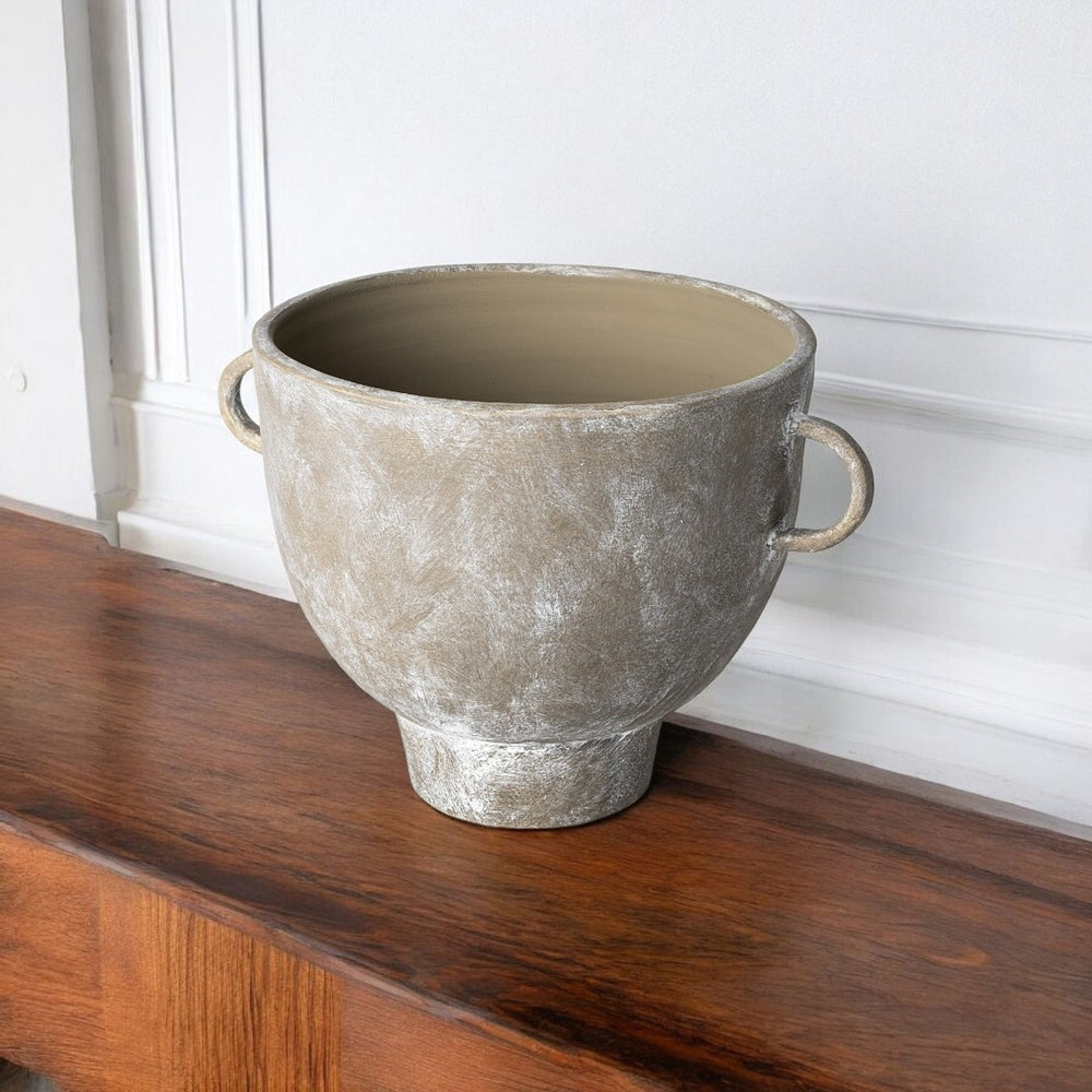 HomeRoots 10" Brown Abstract Cylinder Ceramic Table Vase - Modern Accent for Floral Arrangements & Decor Styles 397565