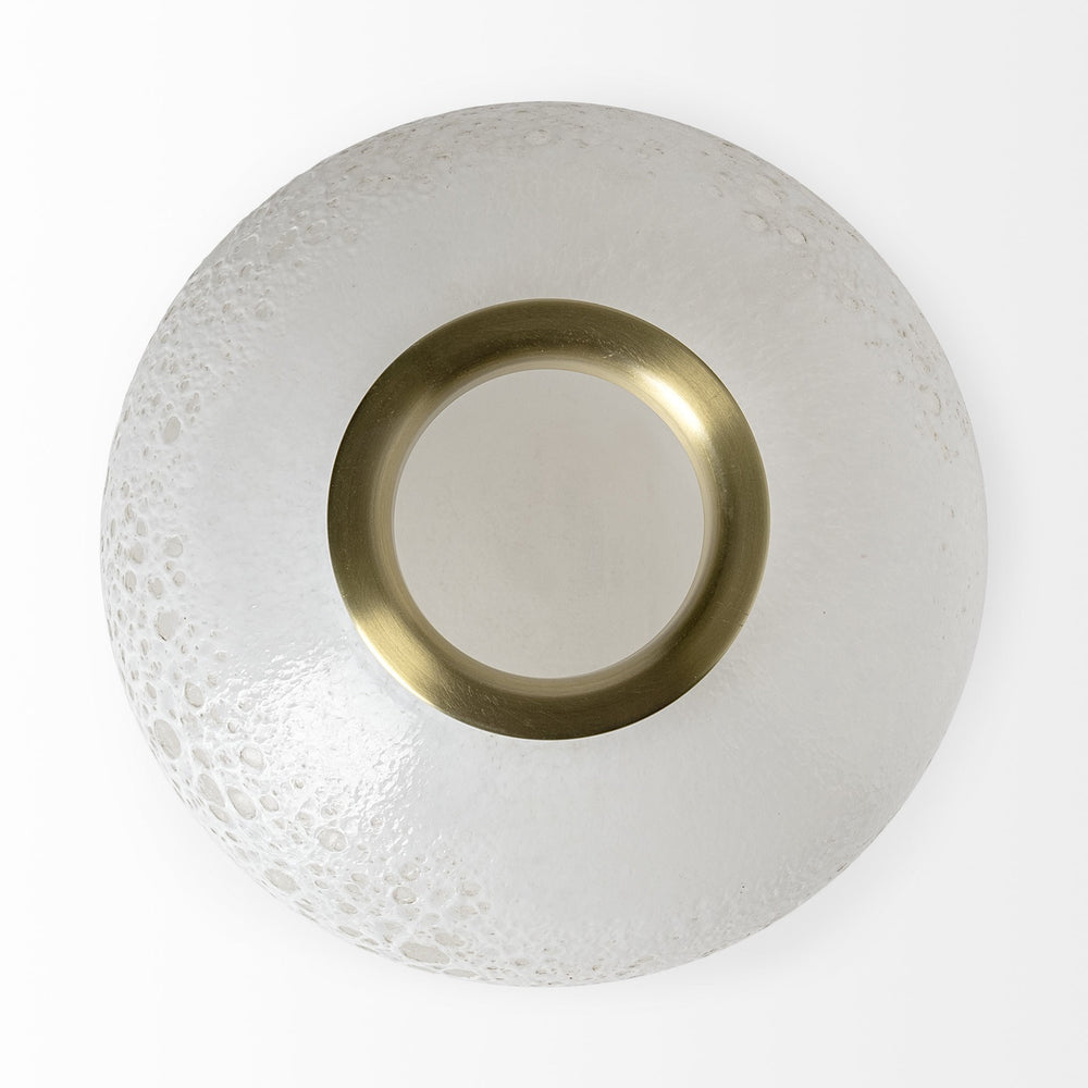 Homeroots 8" Modern Pearl White Gold Rim Rounded Square Glass Vase  Crystal Glass 397568